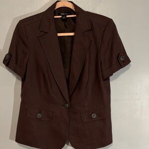Style & Co. Dark Brown Short-Sleeve Blazer, size 12. 100% linen